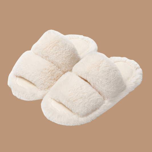 DrifWoo - Fuzzy Double Cross Slippers for Women's Cozy House Shoes: Beige / US 6.5-7 Women