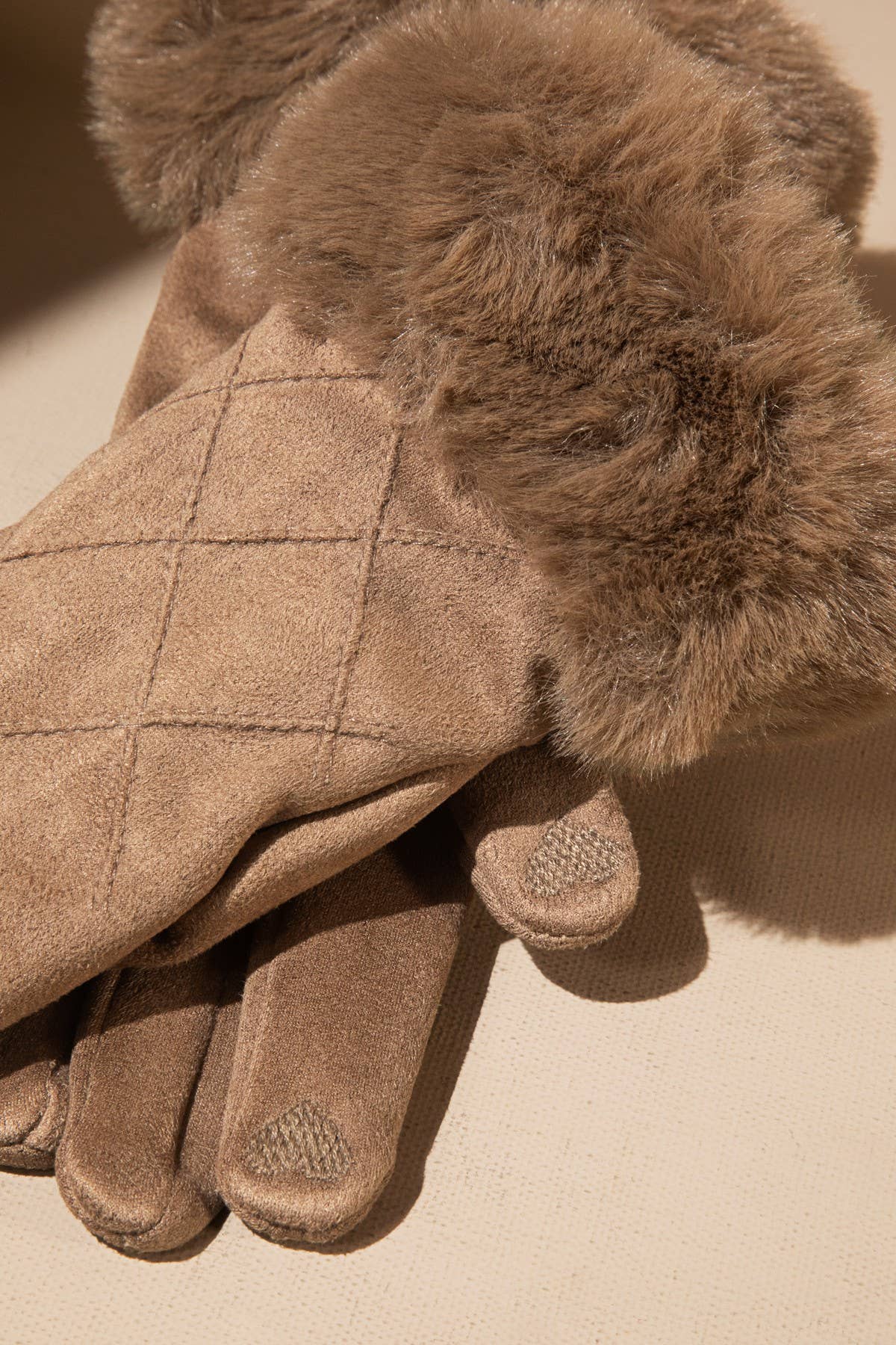 Shop Neighbors - Fluffy Faux Fur Smart Touch Suede Gloves : TAUPE