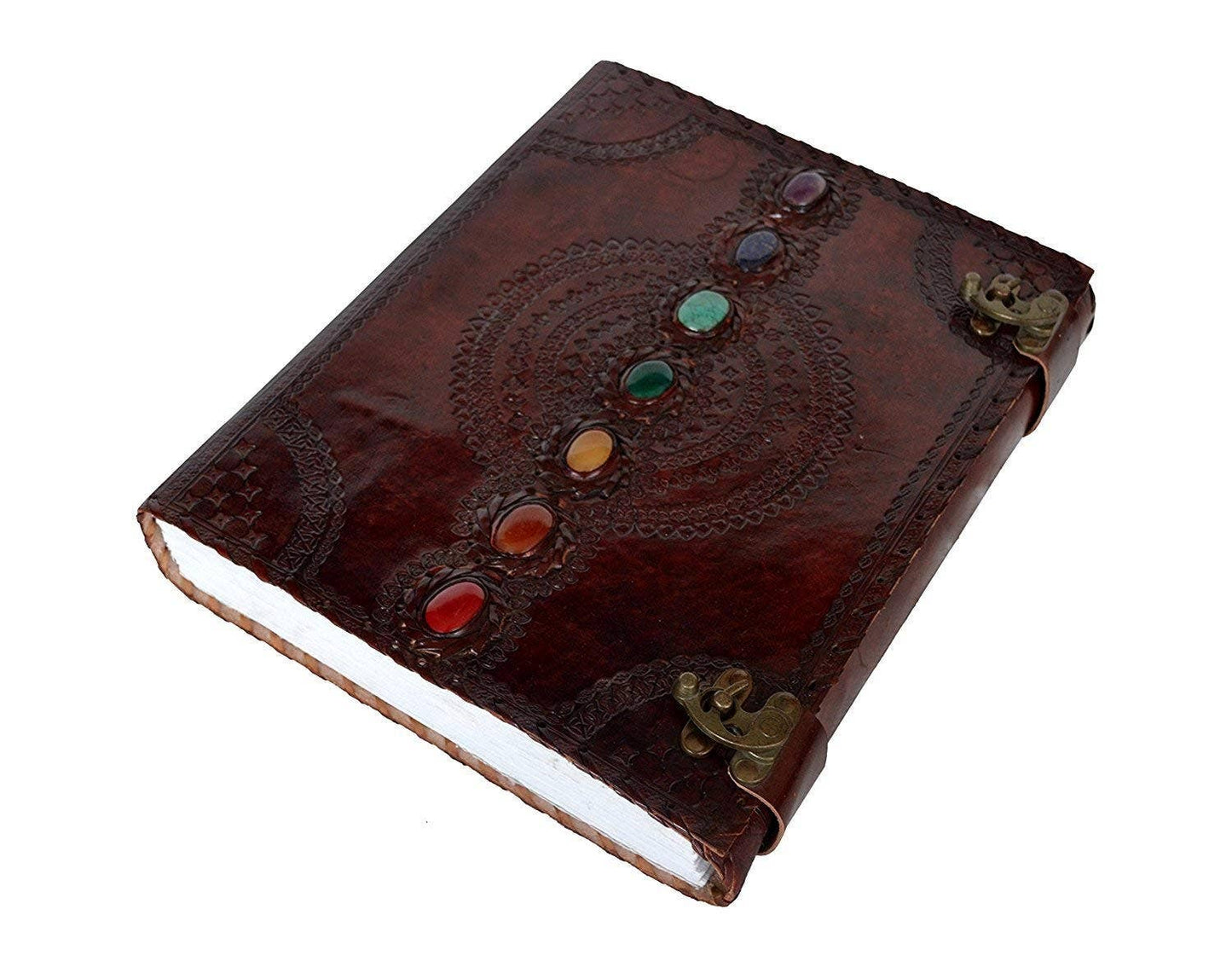 Immart Global LLC - TUZECH Leather Journal Book Seven Chakra Medieval Stone Embossed Handmade Book of Shadows Notebook Office Diary College Book Poetry Book Sketch Book (13 Inches): Unlined