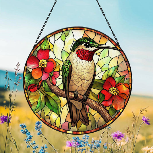 NVC Ecommerce LLC - Hummingbird Stained Glass Suncatcher, Bird Watching Decor: 11.8in