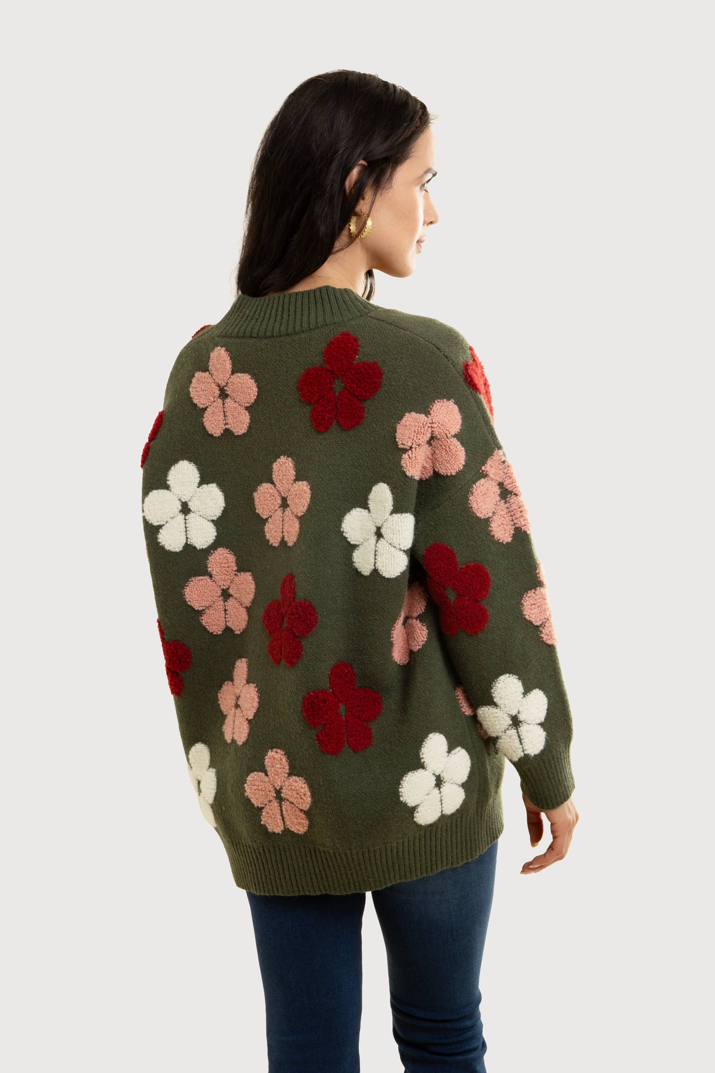 SAACHI - Autumn Floral Knit Cardigan: Beige