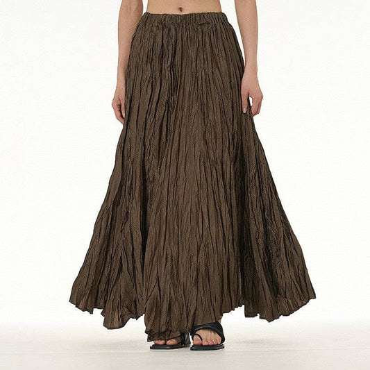 UZ Wholesale Store - Solid Color Draped Ruched Skirt: COFFEE / FREE SIZE