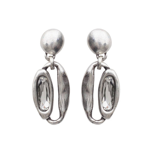 Chanour - Handmade Clear Crystal Pewter Earrings - 1912