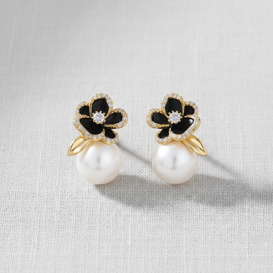 camilla dovey - Black Rose Pearl Zircon Earrings