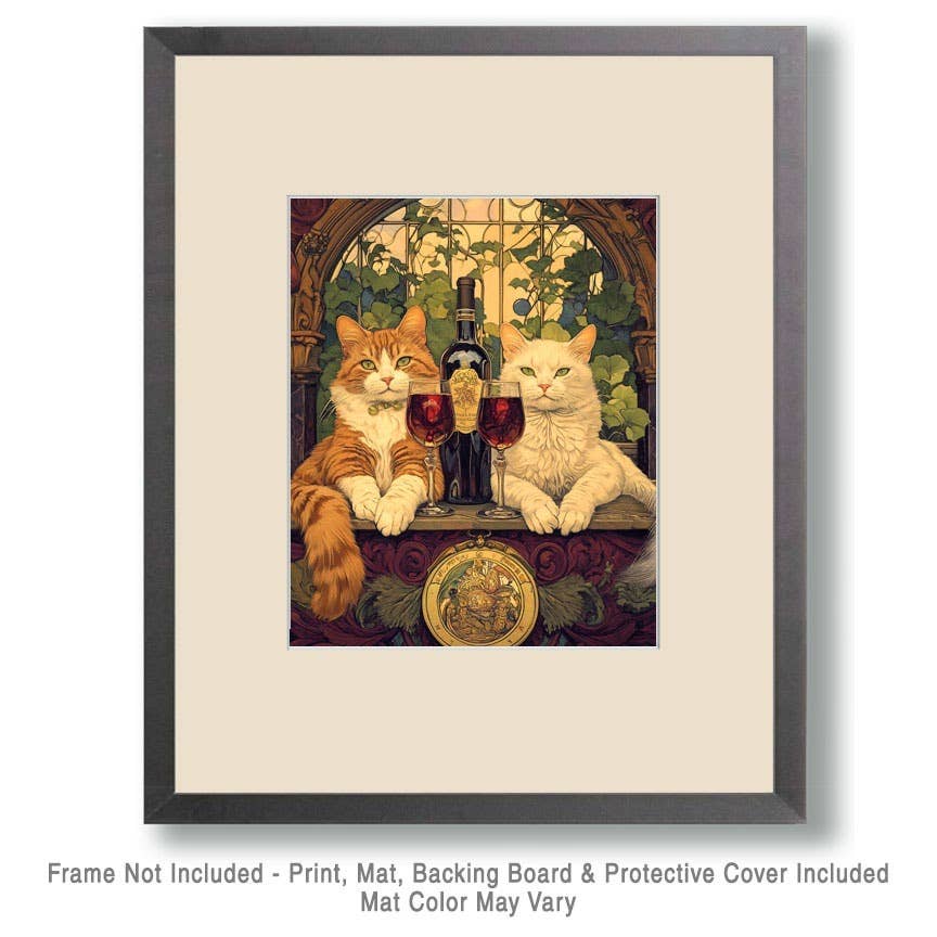 Mowbi - Love of Wine - Cat and Kitten Wall Art Prints -  8"x10" Artwork for 11"x14" Frame