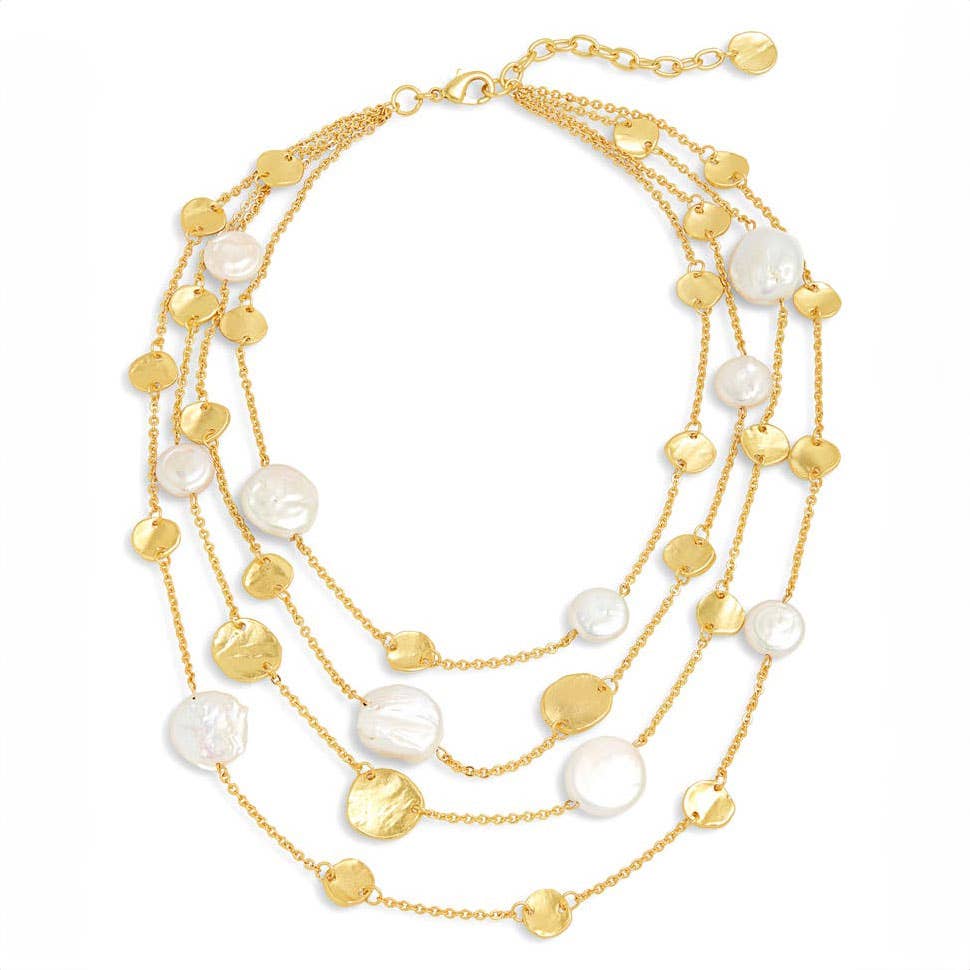 KARINE SULTAN - Chic Multi-Strand Coin & Flat Pearl Statement Necklace: Silver