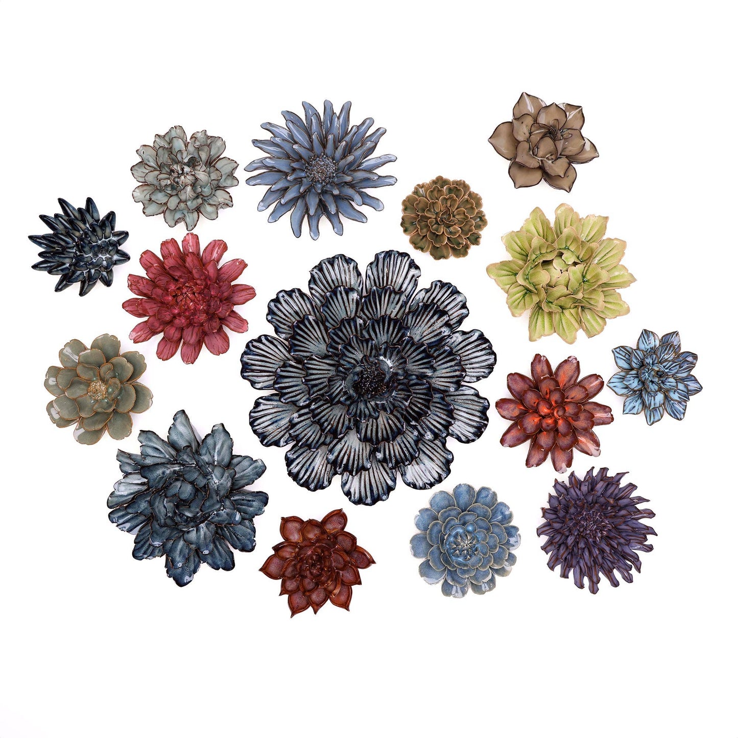 Chive - Japan Ceramic Flowers With Keyhole For Wall Hanging: Grey Medium Flower