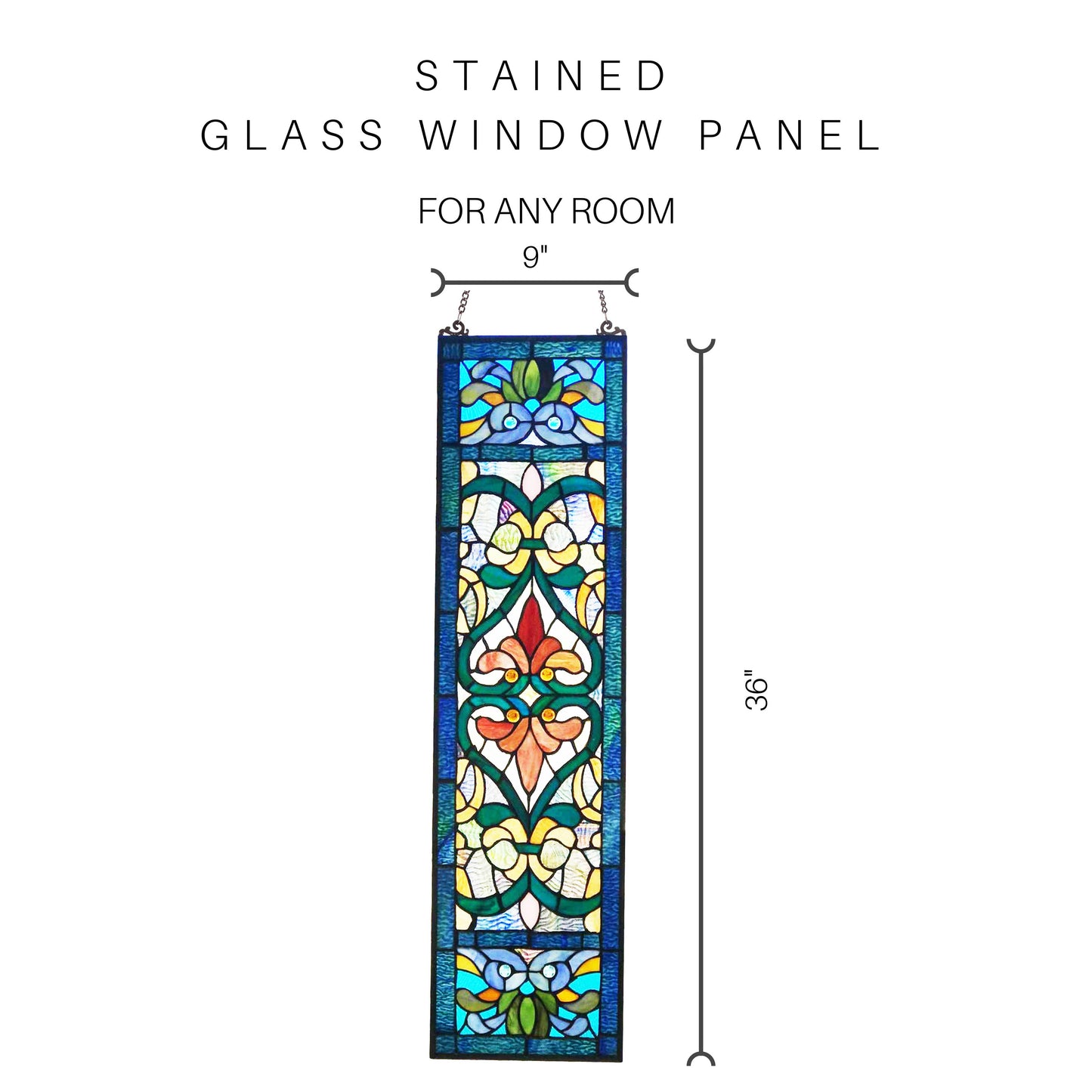 River of Goods - 36"H Lani Victorian Red or Blue Stained Glass Window Panel: Red