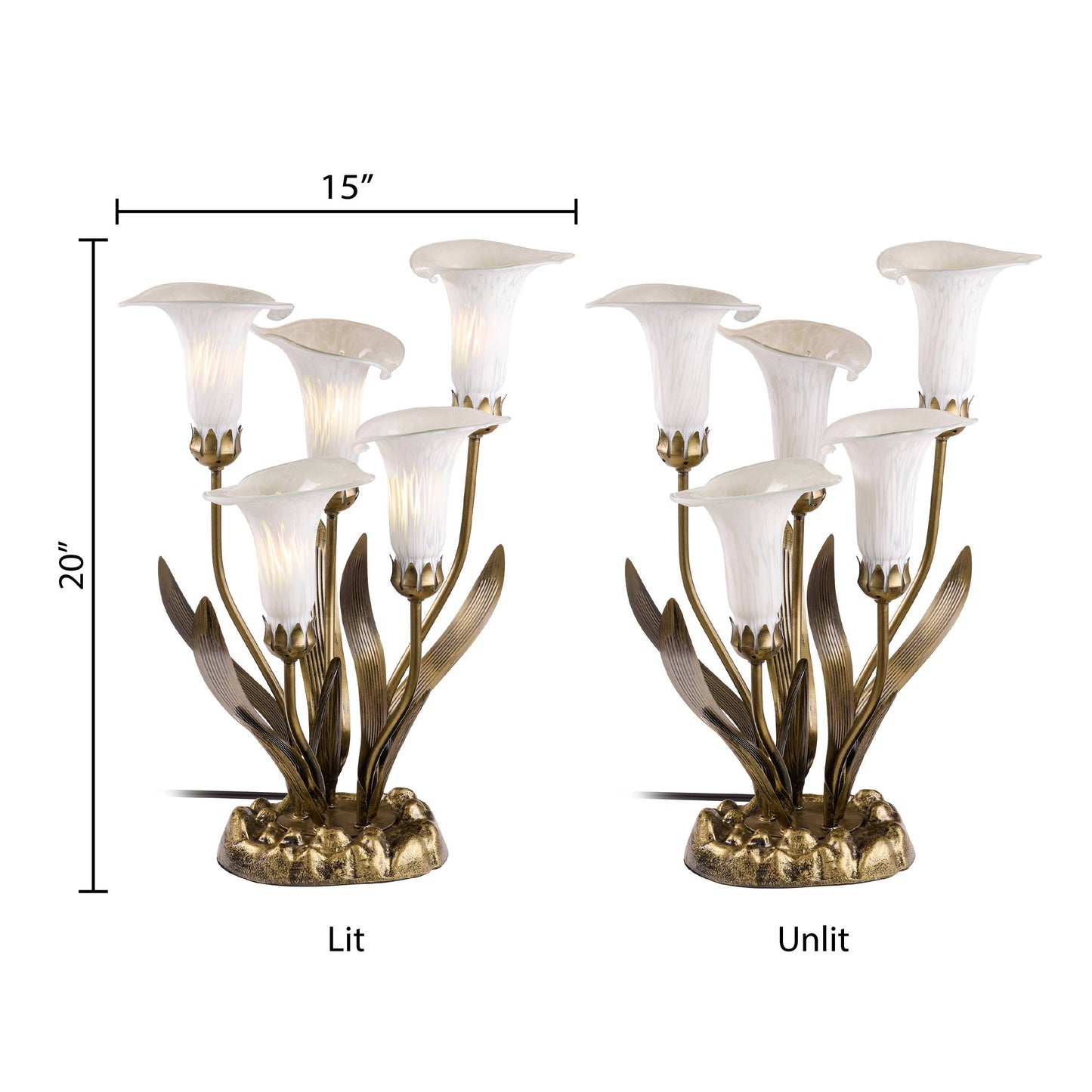 River of Goods - 20"H White Hand Blown Glass 5 Calla Lily Uplight Accent Lamp