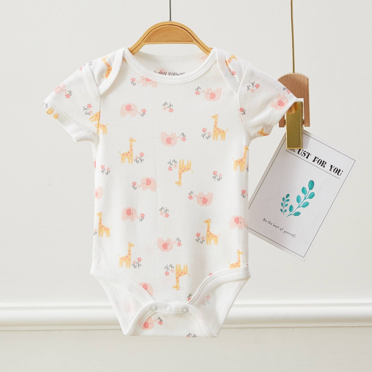 Lollipop Dreams - Pack of 3 Baby Girls Giraffe & Elephant Pattern Bodysuits: 6-9M