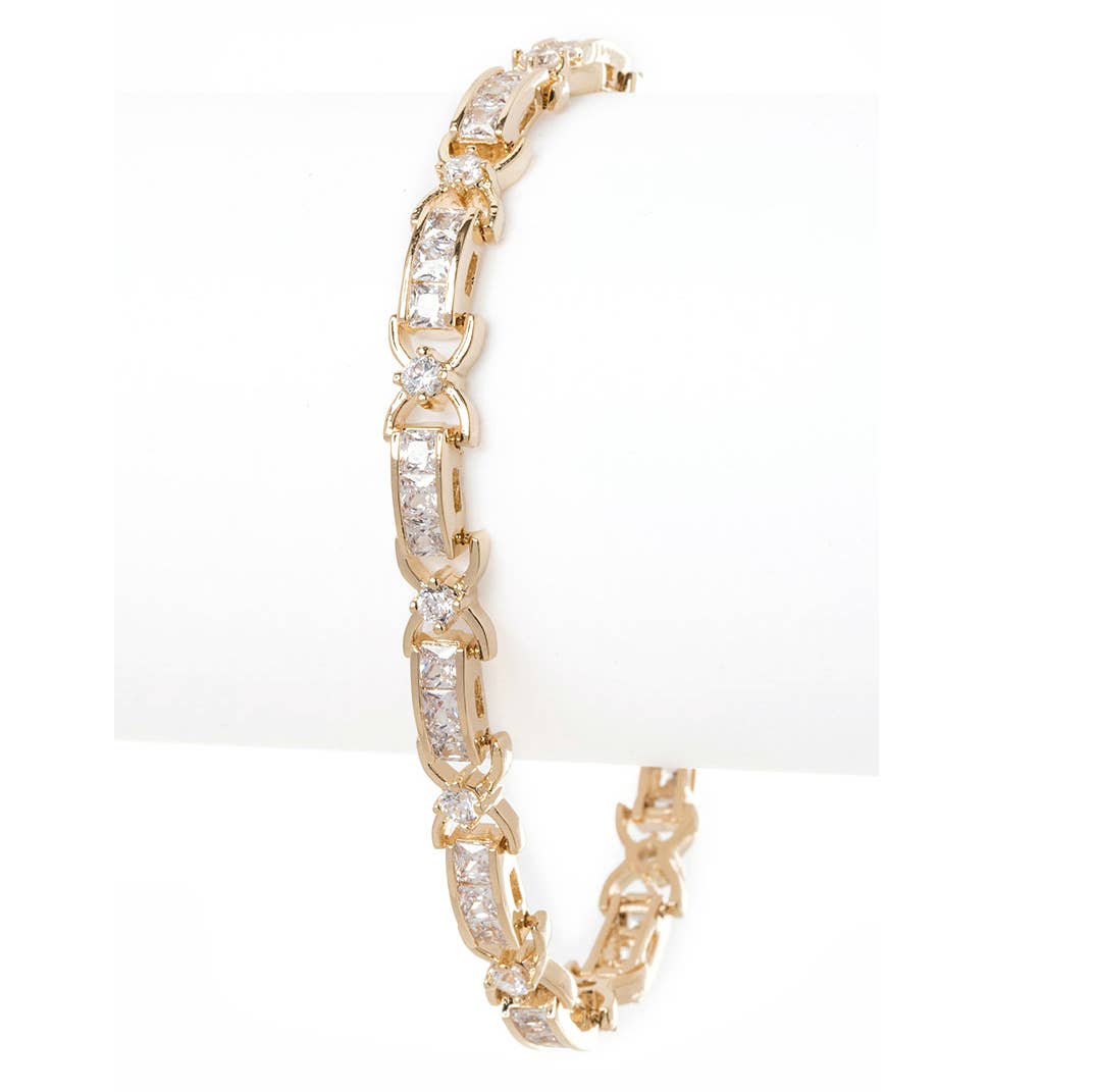 Artini Accessories - Tri Stone Cross Cubic Zirconia Tennis Bracelet: Gold