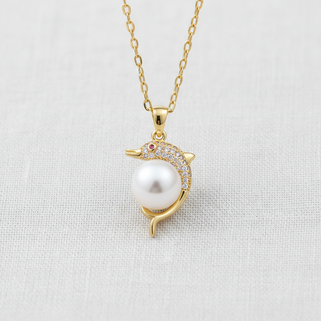 camilla dovey - Leaping Dolphin and Pearl Pendant Necklace