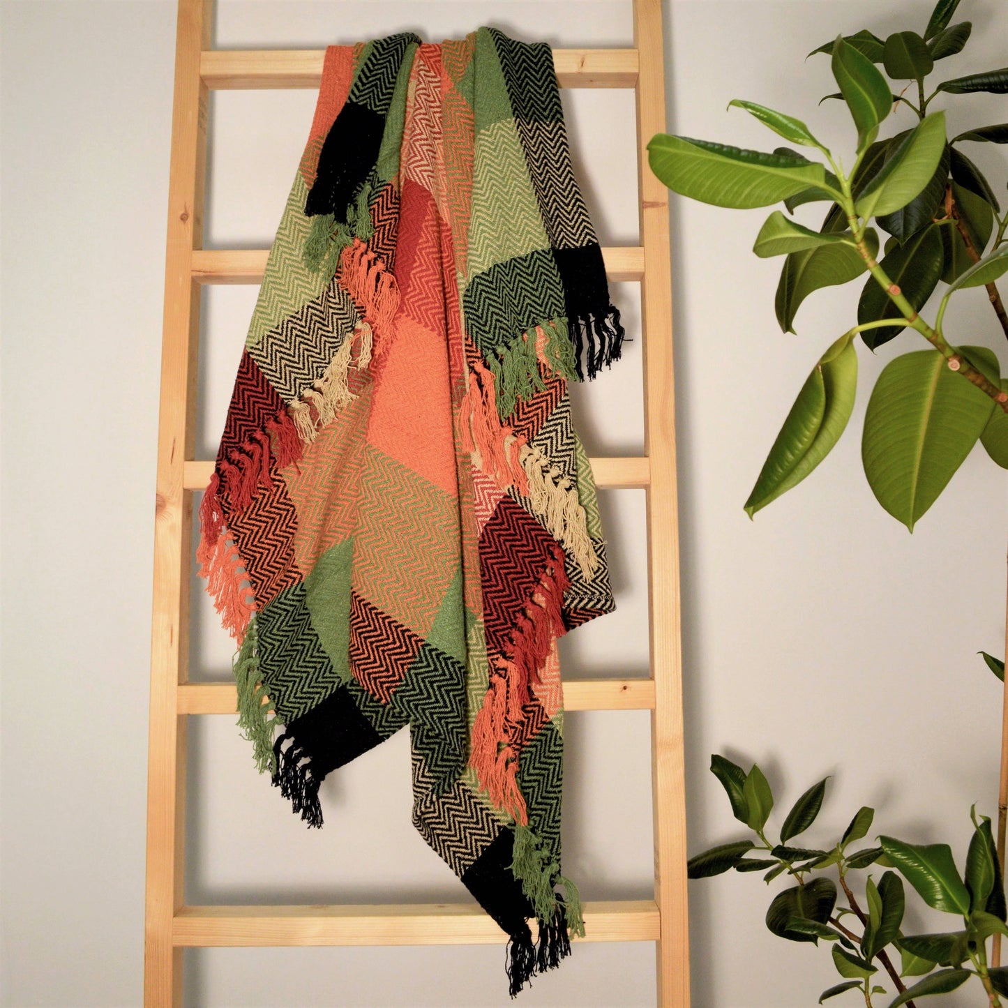 Allure Bath Fashions - Check Herringbone Multicoloured Throw Blanket - 100% Cotton: 150 x 200cm