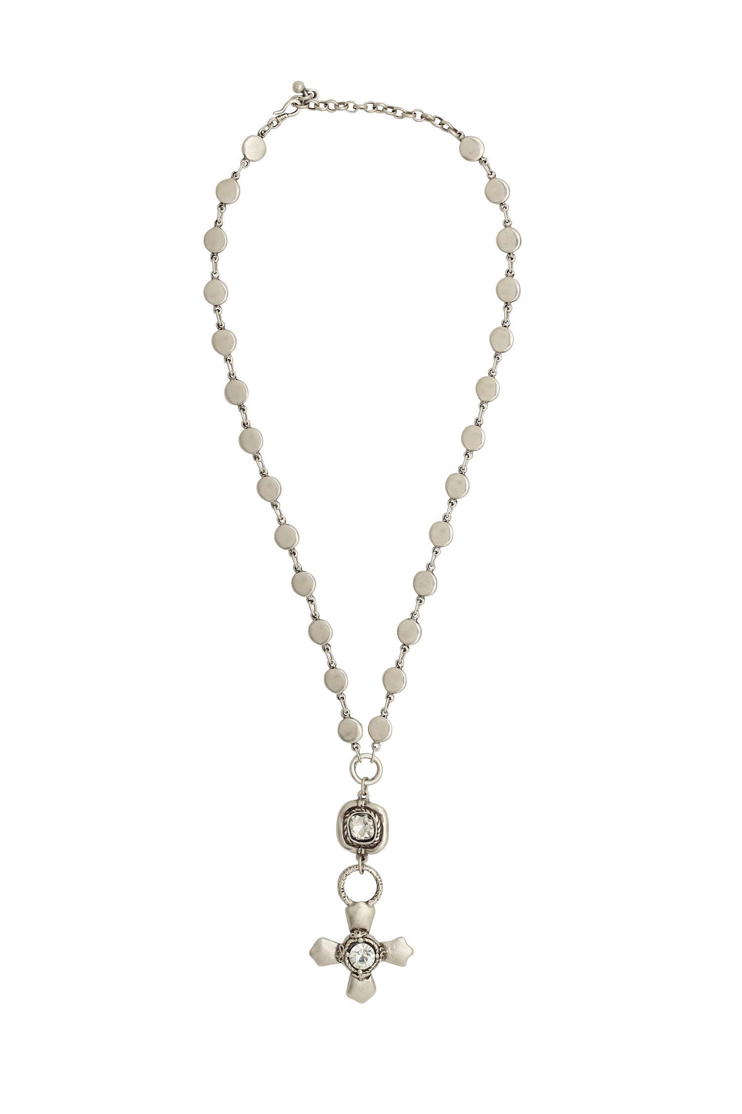 Chanour - Handmade Pewter & Crystal Cross Necklace - NN3135