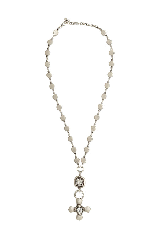 Chanour - Handmade Pewter & Crystal Cross Necklace - NN3135