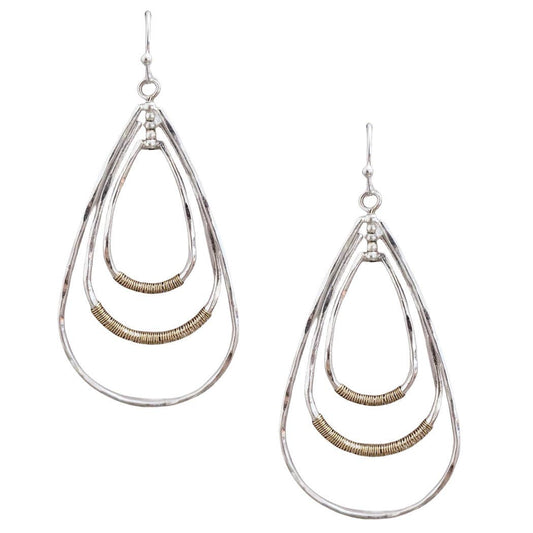 What's Hot - Worn Silver with Gold Wire Accents Teardrop 1.75" Earring