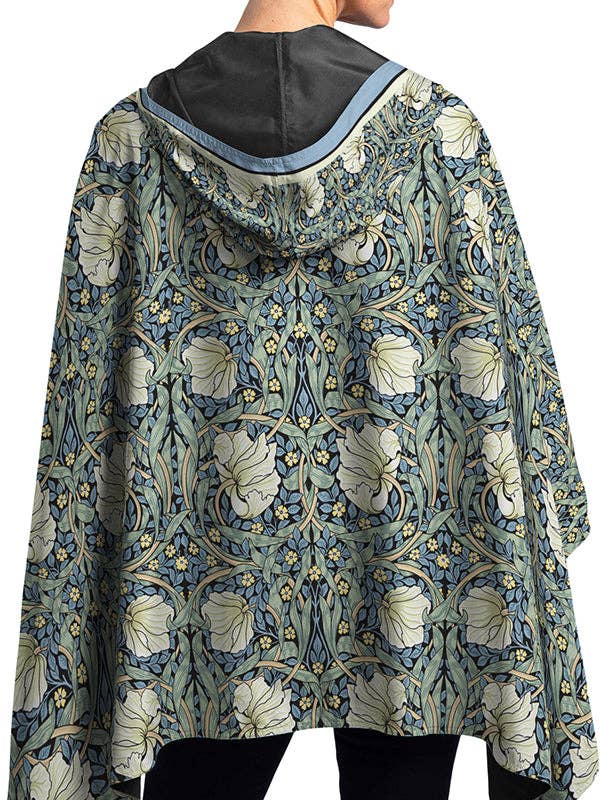 RainCaper - William Morris Pimpernel & Black Reversible Rain Cape Poncho – Hooded Womens Wrap