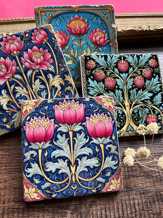 The Painted Lily - William Morris inspired stone coasters - case of 4