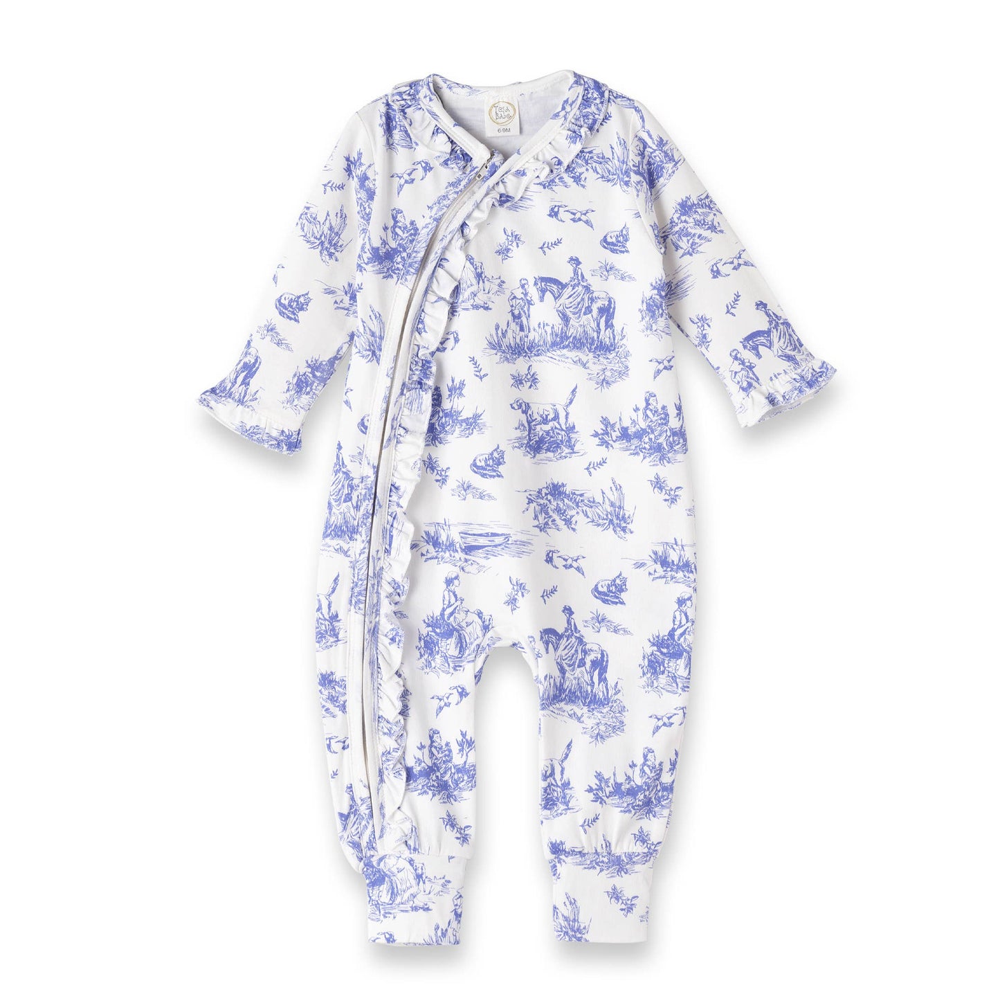 Tesa Babe - Baby Girl Toile de Jouy Bamboo Zipper Romper - Mommy and Me: 9-12M