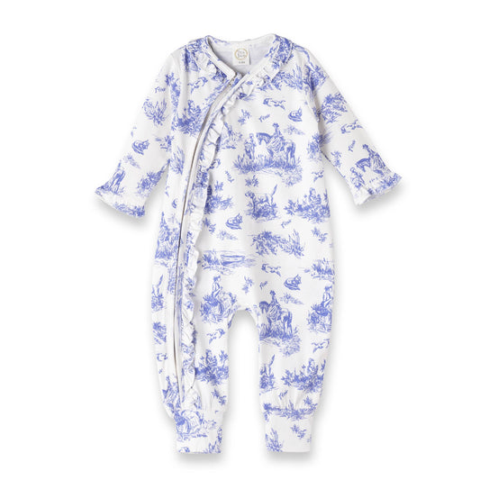 Tesa Babe - Baby Girl Toile de Jouy Bamboo Zipper Romper - Mommy and Me: 9-12M