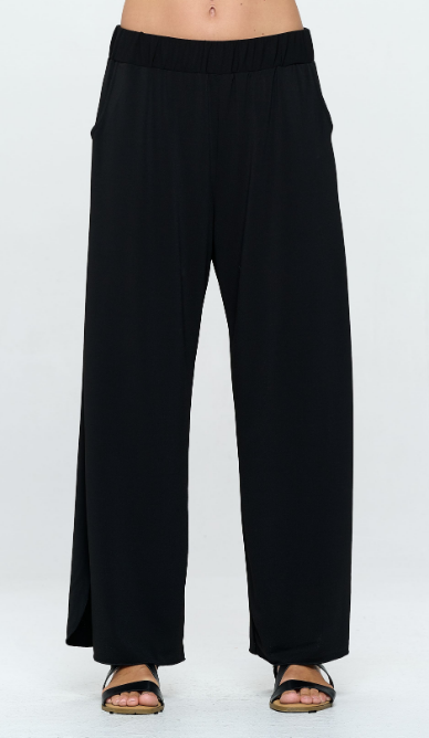 Focus Fashion - Black Pull Up Pants With Side Slit -CR107: Black / Large