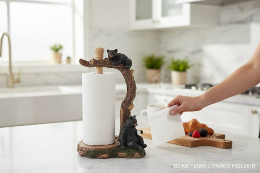 De Leon Collections - BEAR RELAXING BY TREE PAPER TOWEL HOLDER