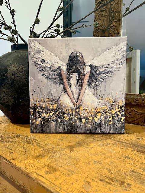 Rustic Nester - Angel canvas art print,  spiritual home decor, wall decor: 14x14