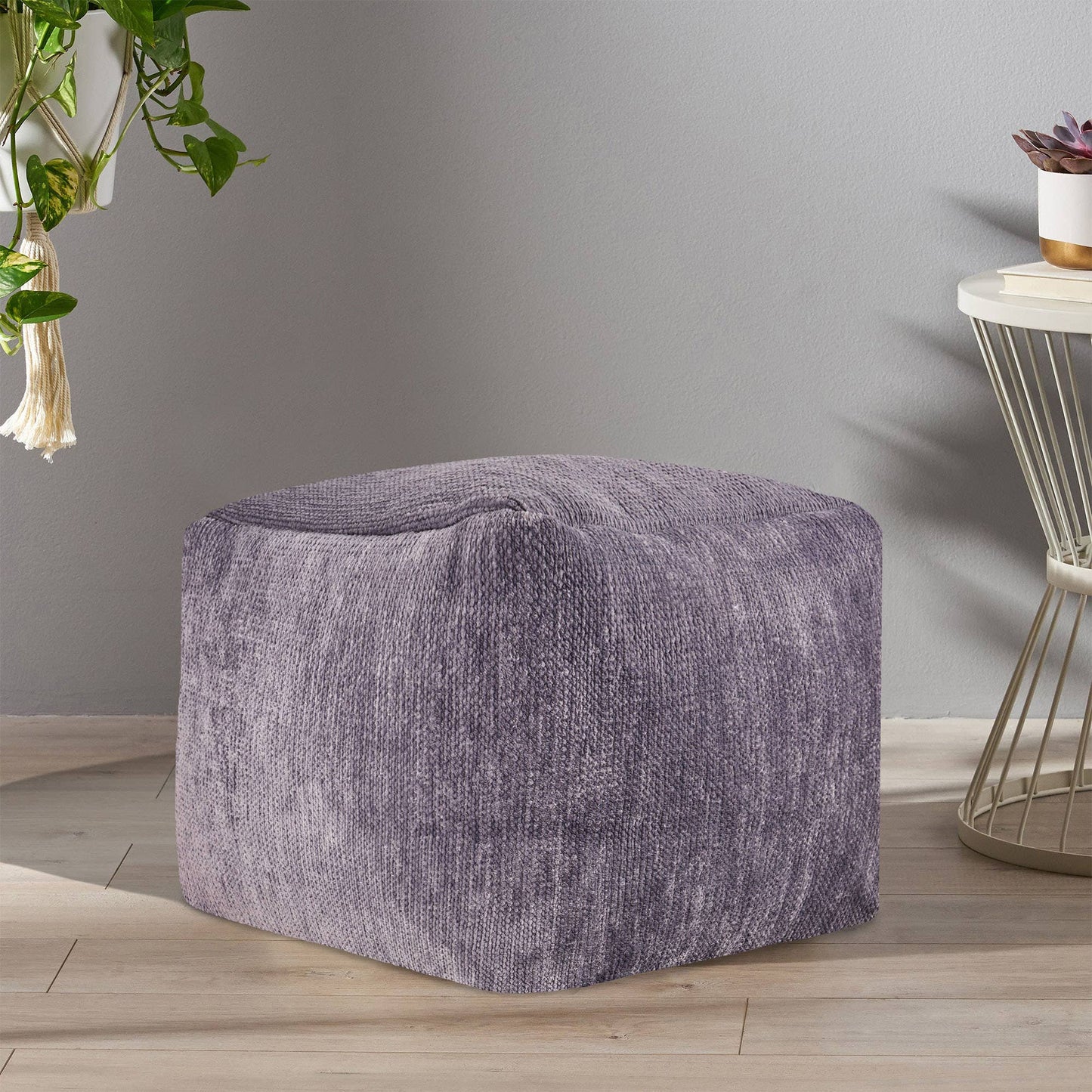 LR Home - Yaar Transitional Solid Chenille Indoor Pouf: Navy