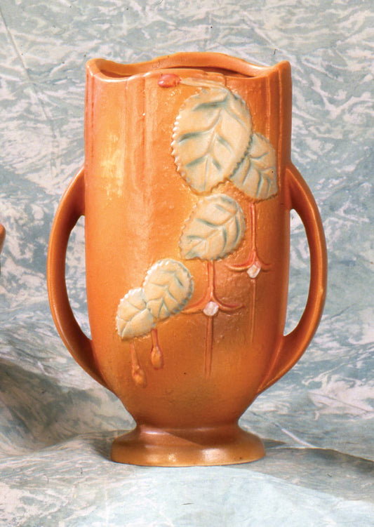 AA Importing - Roseville-Style, Fuschia Vase in Green & Brown, 8.5": Brown
