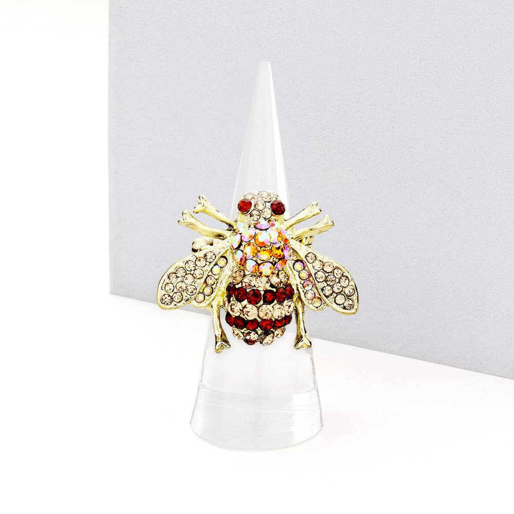 Sensibling Corp. - Crystal Honey Bee Stretch Ring: AB,Clear