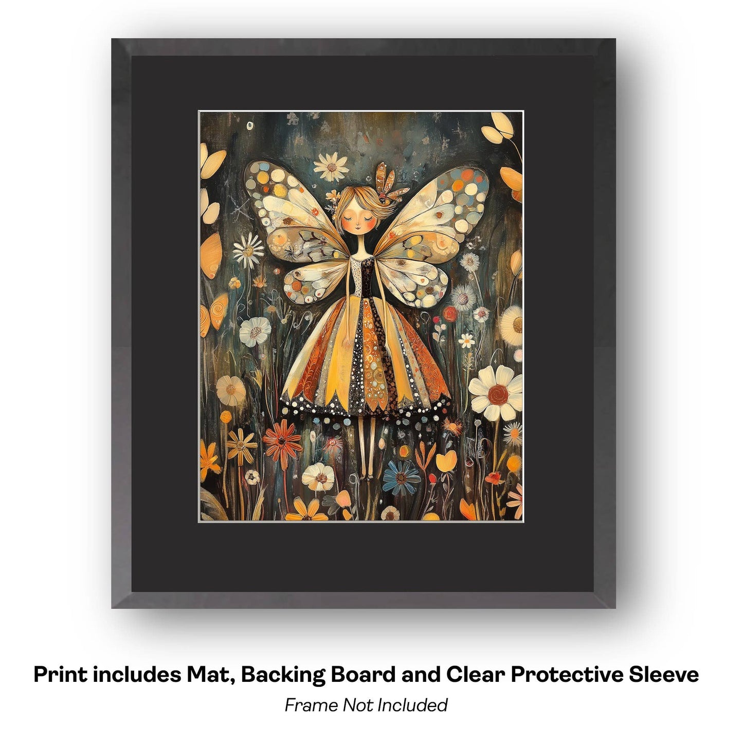 Mowbi - Folk Fairy Wildflowers -  Folk Art Prints – 8″x10″ Artwork in 11″x14″ Mat