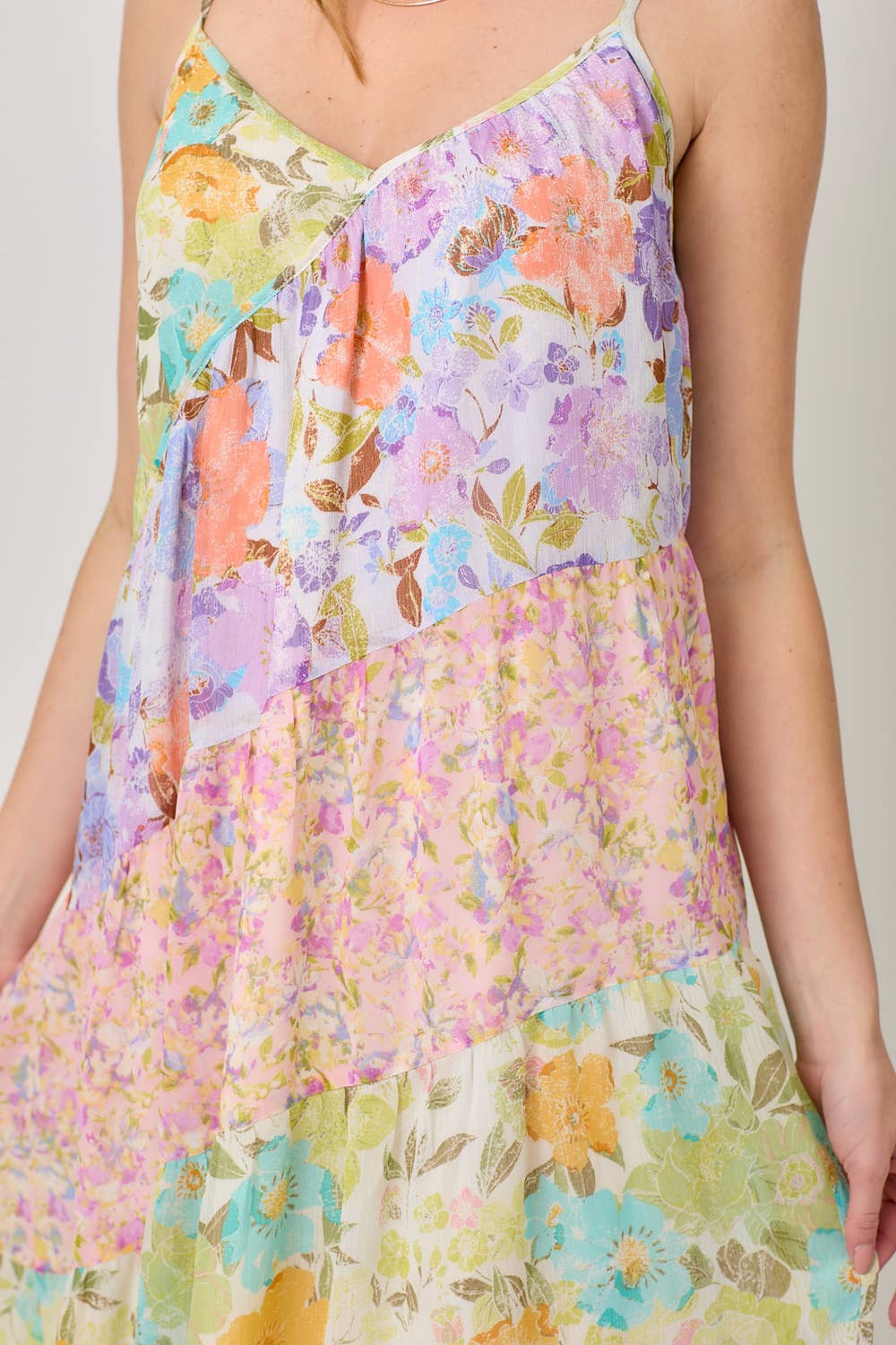 Mystree - 60071 Print Mixed Maxi Dress: Lavender Mix / Medium