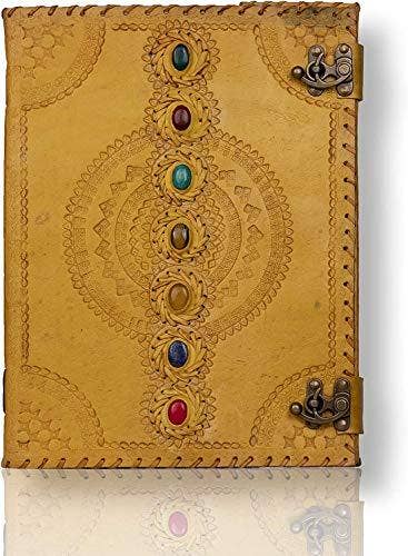 Tuzech Leather - Tuzech Seven Chakra Medieval Stone Embossed Handmade Jumbo Leather Journal Book of Shadows Notebook Office Hocus Pocus Diary College Poetry Sketch With Leather Bound: Brown / 10 x 7 Inches