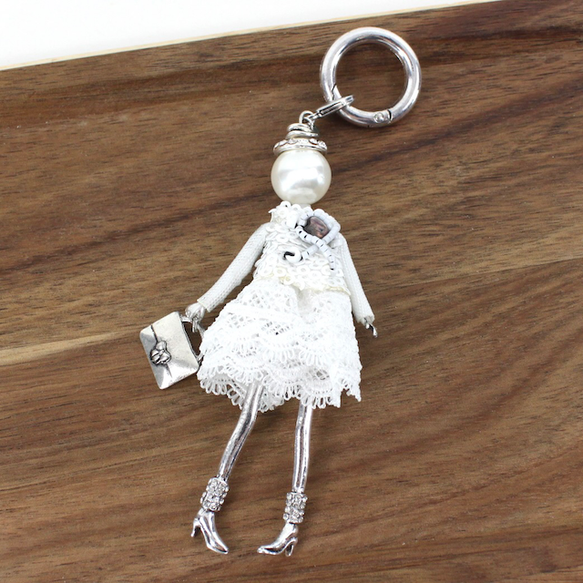 Pretty Persuasions - B24127 Stone Adorned French Doll Stainless Steel Keychain: 06 Ivory/GD