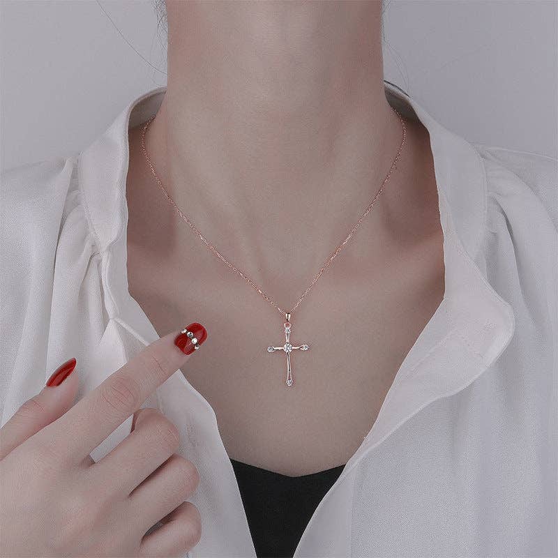 Perimade & Co. LLC - Dainty Cross Charm Pendant Necklace in 925 Sterling Silver: Silver