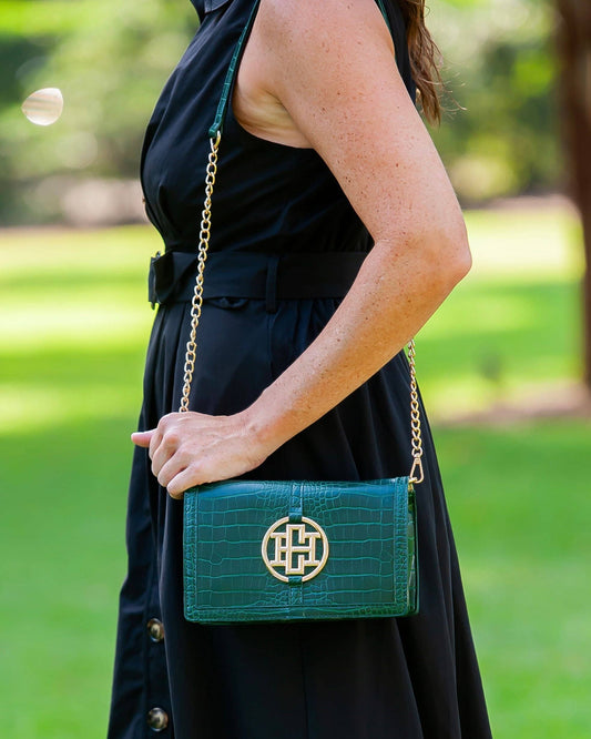 Caroline Hill - Cecilia Circle Logo Handbag Hunter Green EC: Default