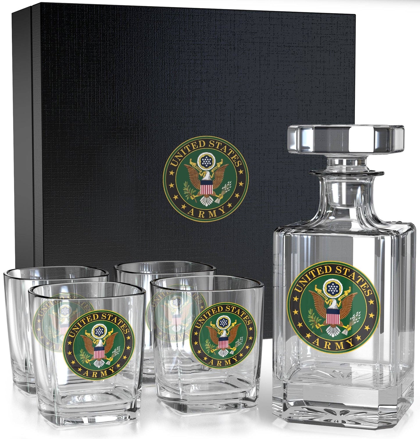 Old Southern Brass - U.S. Army Decanter Whiskey Glass Gift Set - 5 Piece Set