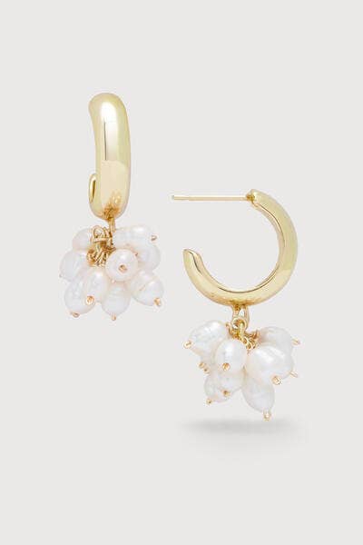 SAACHI - Pearl Cluster Huggie Hoop Earrings