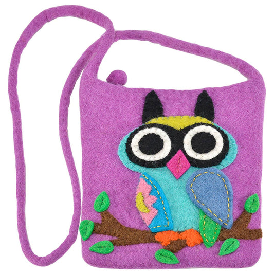 BNB Crafts Inc. - Big Eyed Owl on the branch Cross-Body Bag: Purple