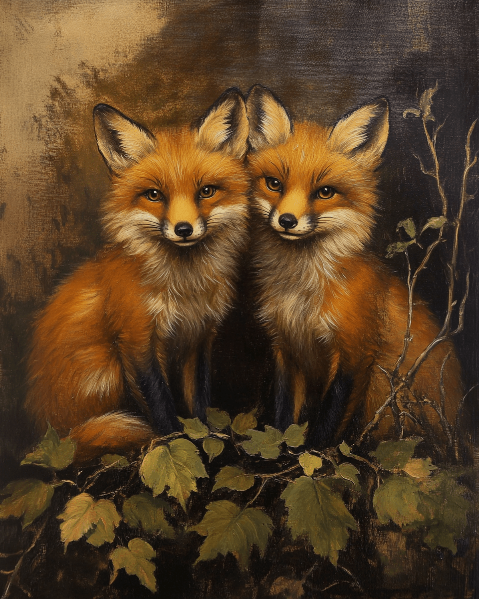 Mowbi - Pair of Foxes - Animal Still Life Wall Art Prints – 8″x10″ Artwork for 11″x14″ Frame