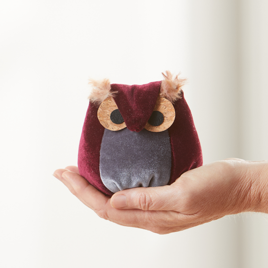 Your Heart's Content - Whimsical velvet owls,  charming owl enthusiastic, unique: Burgundy Owl