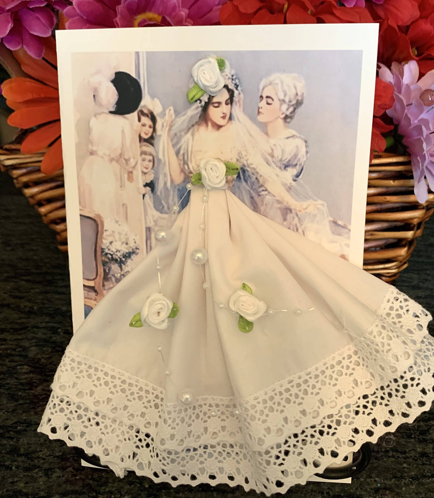 MOMENTS IN THYME - Vintage Bride Keepsake Hankie Card