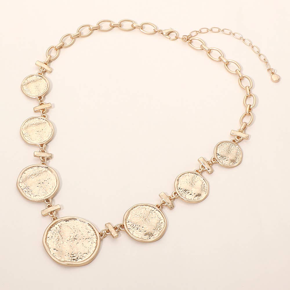 Sensibling Corp. - Bold Textured Disc Link Statement Necklace: Worn Gold