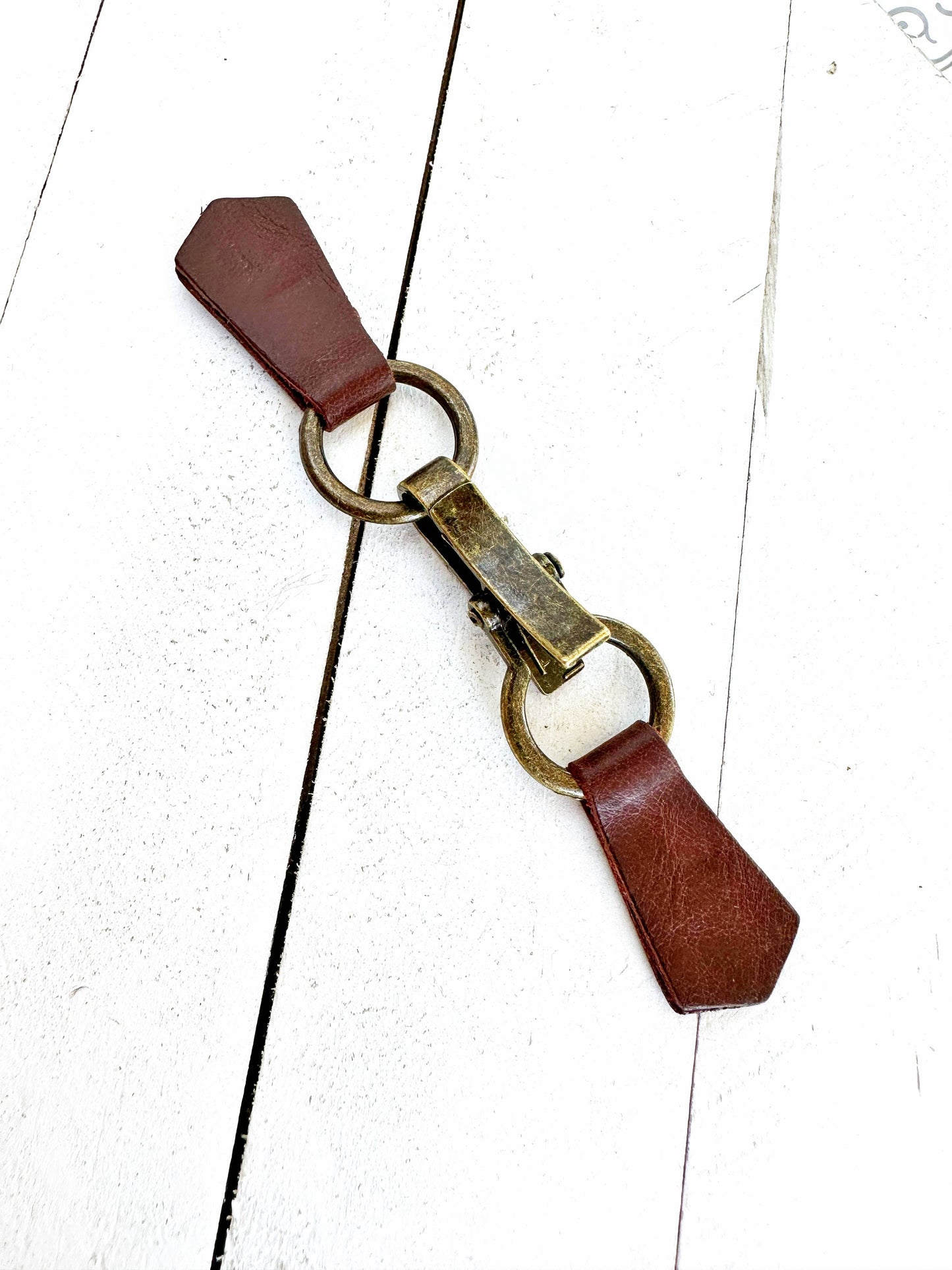 KardiKlips - Bronze Buckle & Dark Brown Leather Cinch Clip for Clothing