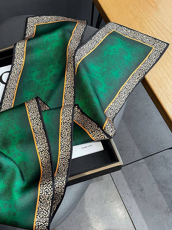 UZ Wholesale Store - Urban Leopard Printed Silk Imitation Scarf: GREEN / One_size