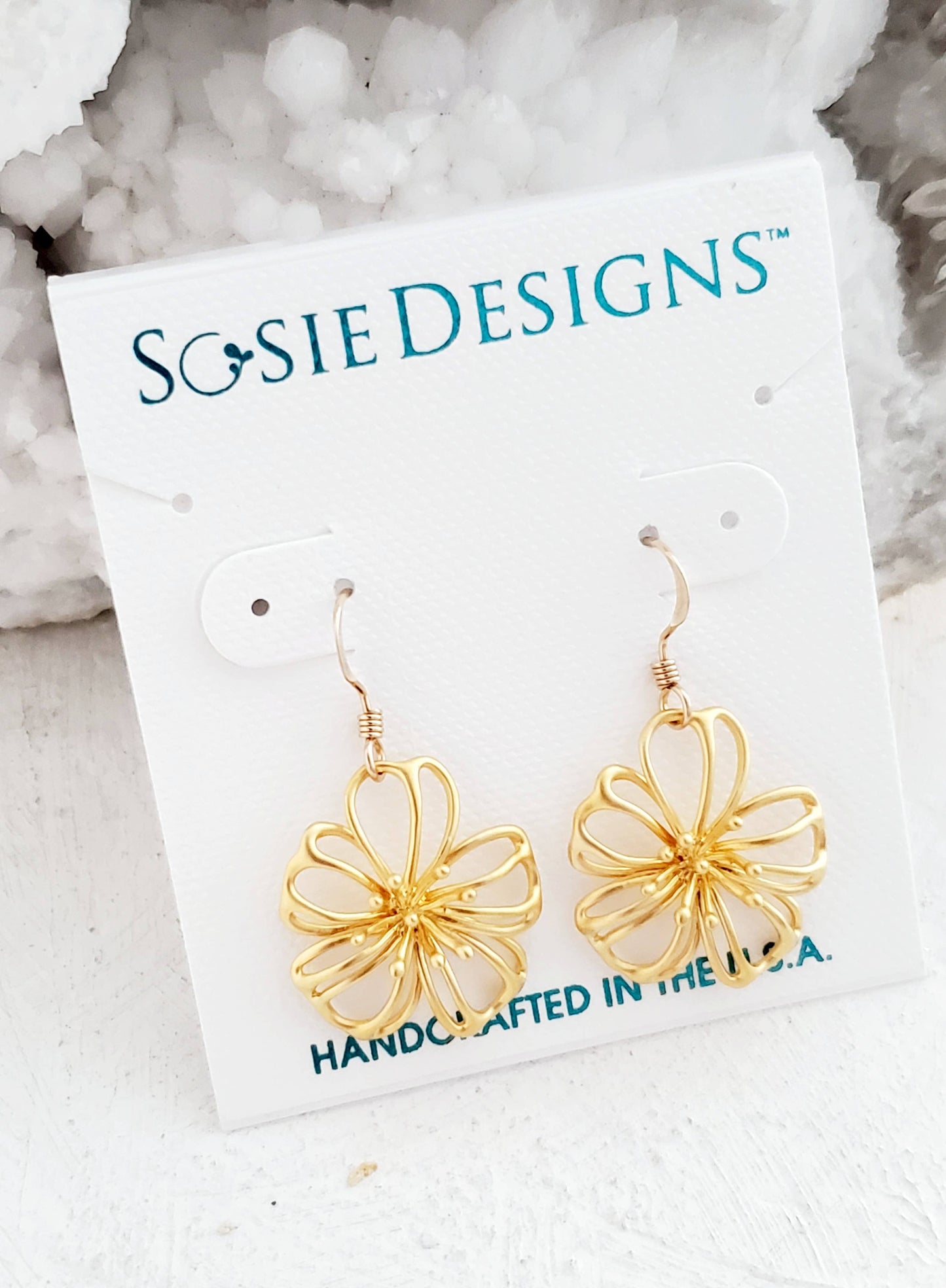 Sosie Designs - Matte Gold Exotic Flower Earrings