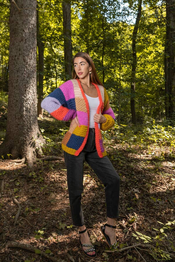 SAACHI - Rainbow Knitted Cardigan: Ivory