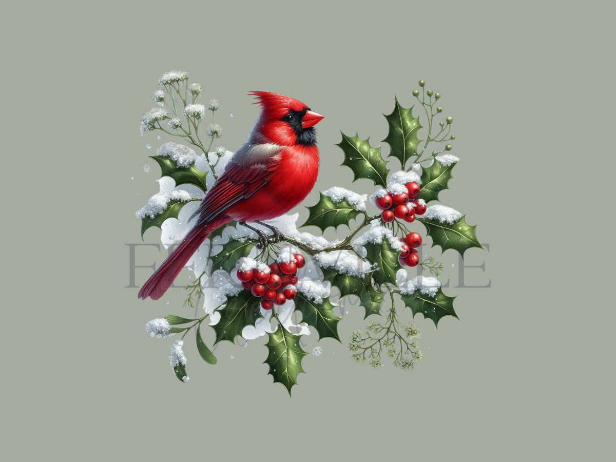 Fernville Creations - Cardinal Hand Towel, Winter Bath Accent, Powder Room Towel