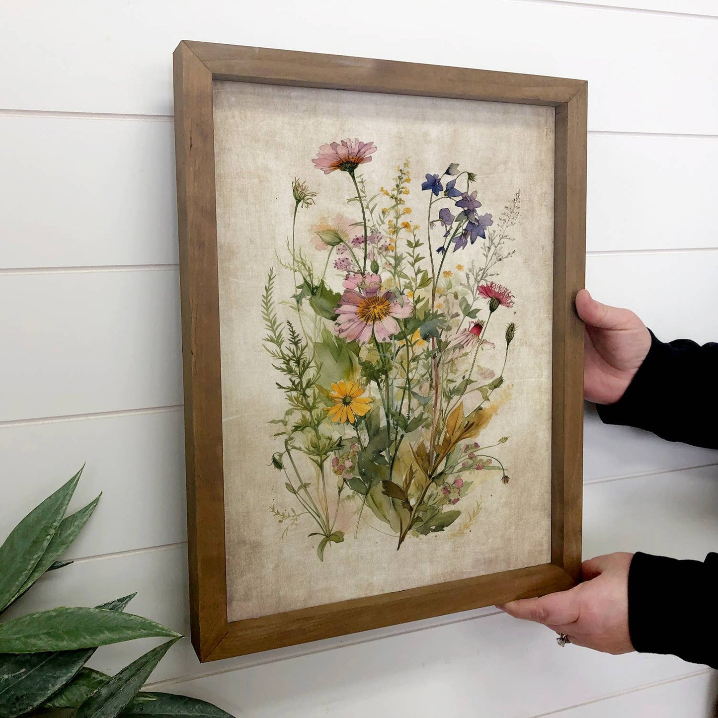 Hangout Home - Gathered Wildflowers - Framed Flower Canvas Art - Farmhouse: 24x36" Extra Large Canvas Art with Thick Wood Frame