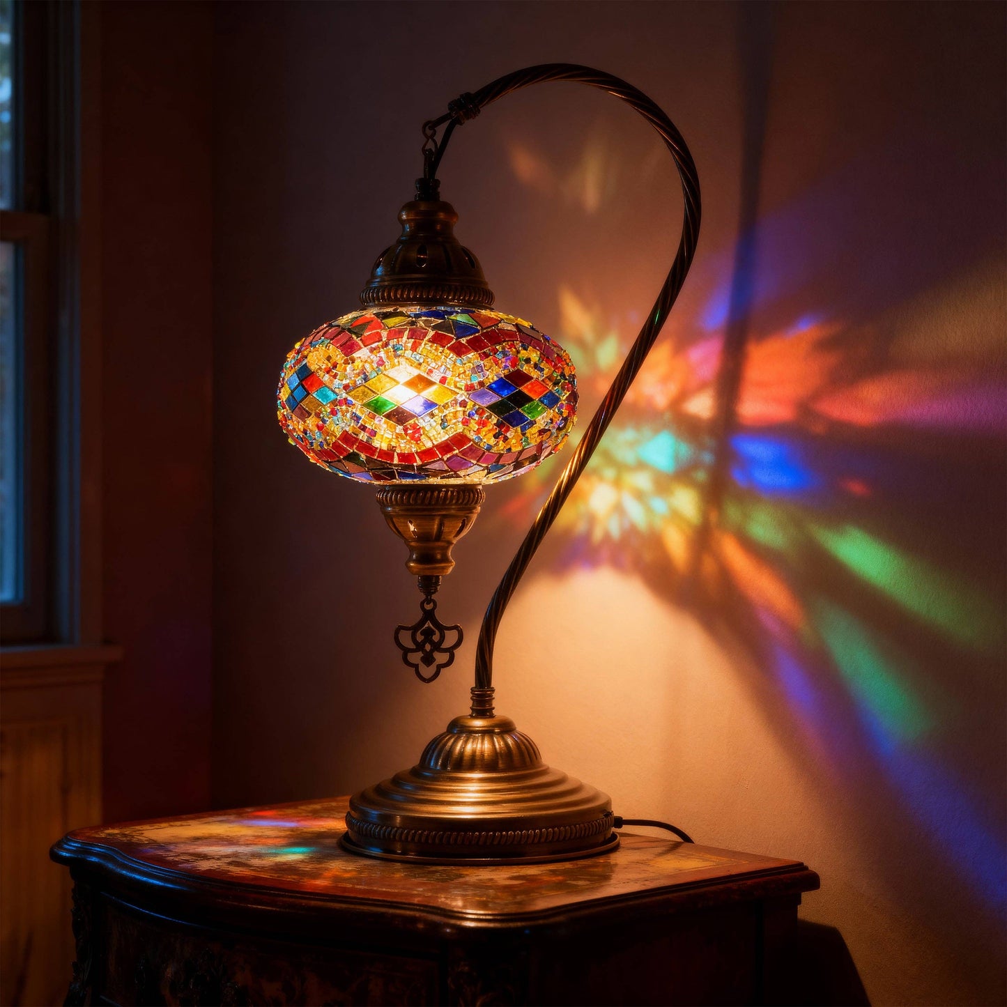 Mozaist LLC - Mozaist Handmade Turkish Mosaic Swan Table Lamp Rainbow